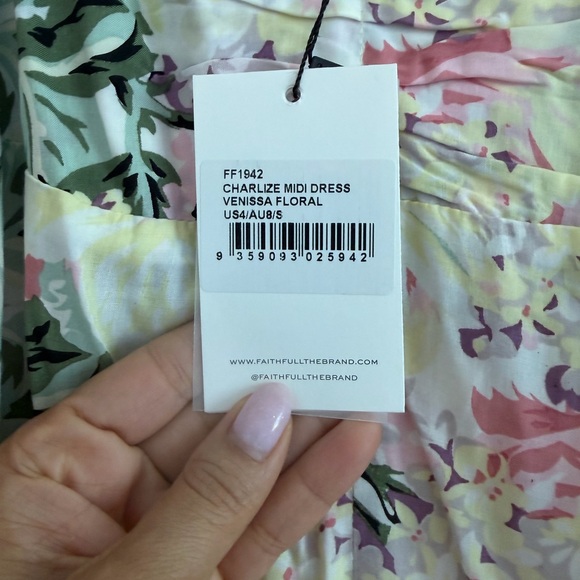 Faithfull the Brand Floral Puff Sleeve Dress in Pink and Green - Picture 3 of 5